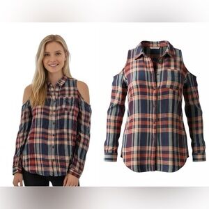 SILENCE & NOISE Urban Outfitters L Rust Green Teal Plaid Flannel Shirt R $59